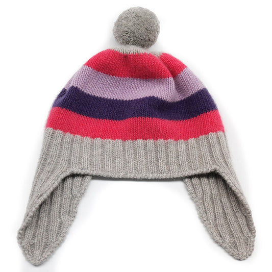 BABY STRIPED EARFLAP WITH POM POM