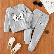 2 PCS Boy/Girl Eye Print Pull Over Sweat Shirt Pant Set